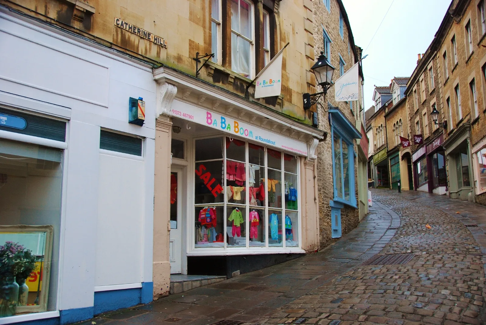 Independent shopfronts on Catherine Hill in Frome